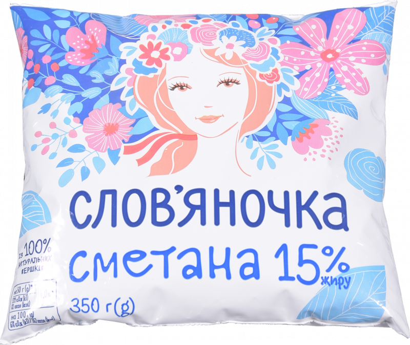 Сметана Слов'яночка 15% 350/380 г п/е