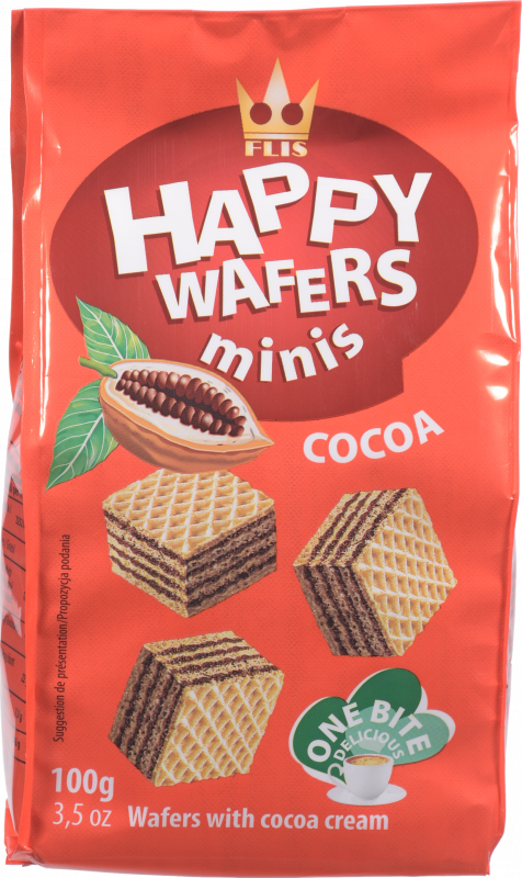 Вафлі FLIS 100 г Happy Wafers з нач. какао (Польща) И469