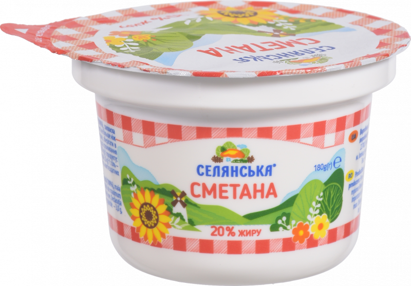 Сметана Селянська 20% 180/200 г стак.