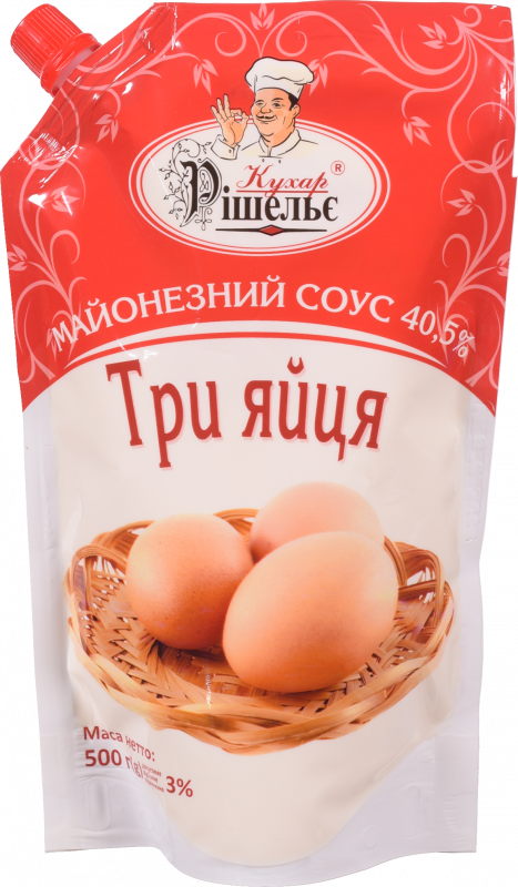 Майонезний соус Кухар Рішельє 40,5% 500 г д/пак. Три яйця