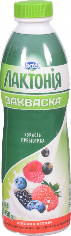 Напій йогуртний з лактулозою Лактонія Закваска 1,5% 750 г лісова ягода