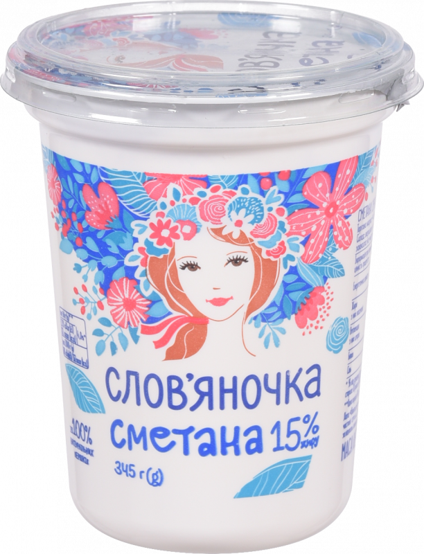 Сметана Слов'яночка 15% 300/345 г стак.