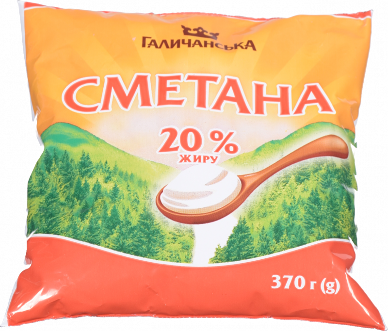 Сметана Галичанська 20% 370 г п/е