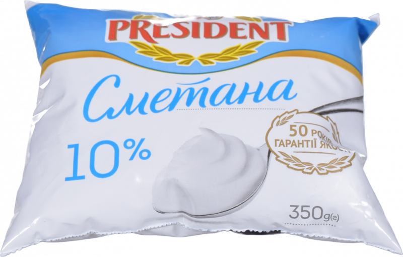 Сметана Президент 10% 350 г п/е