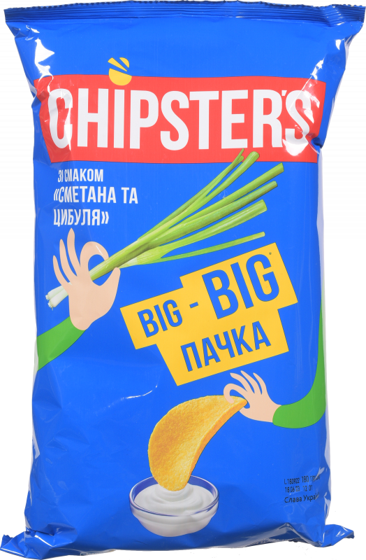 Чіпси Chipster's 180 г зі смаком сметани та цибулі