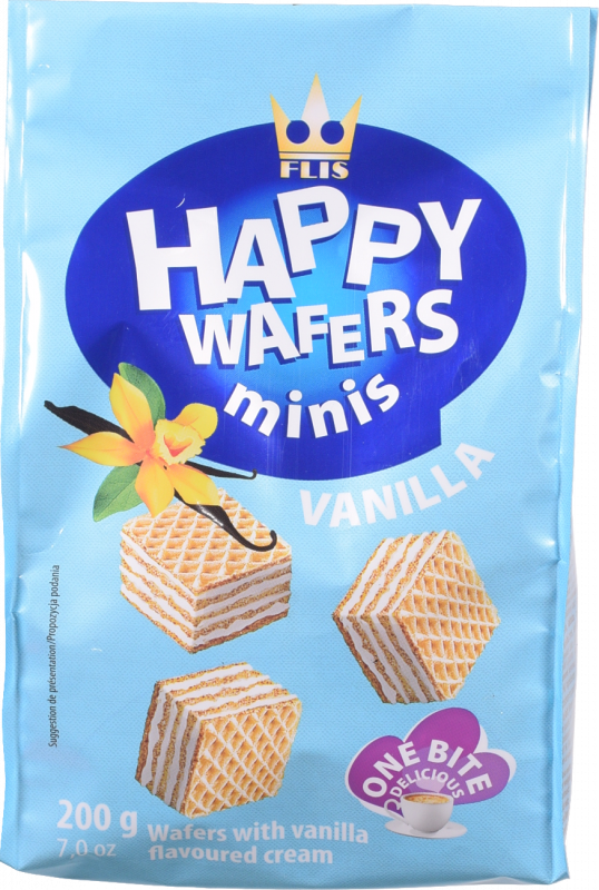 Вафлі FLIS 200 г Happy Wafers з нач. ваніль (Польща) И940