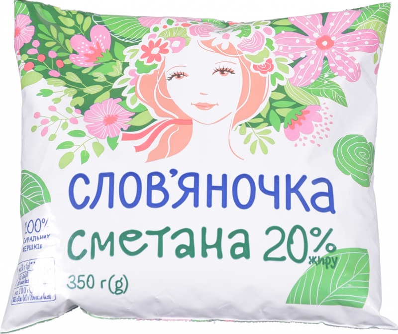 Сметана Слов'яночка 20% 350/380 г п/е