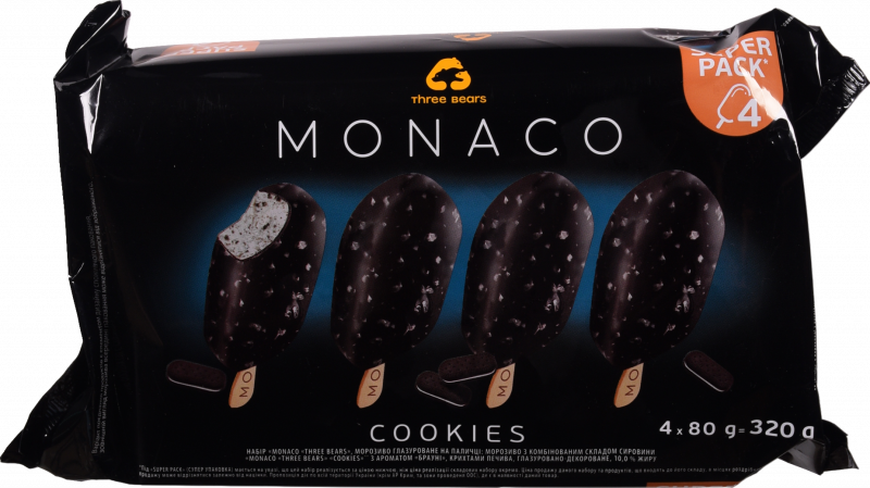 Морозиво Три Ведмеді Monaco 320 г ескімо Cookies