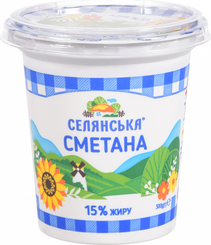 Сметана Селянська 15% 300/350 г стак.