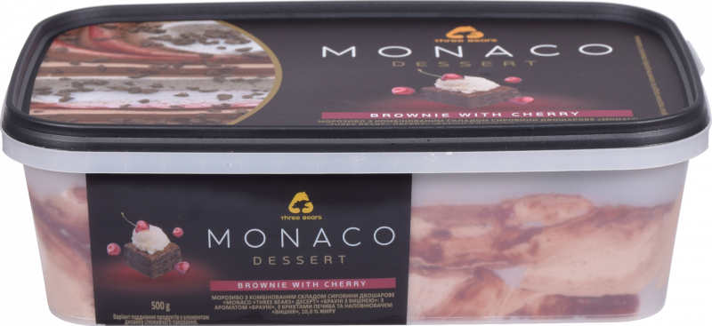 Морозиво Три Ведмеді Monaco Dessert 500 г пл. Брауні з вишнею