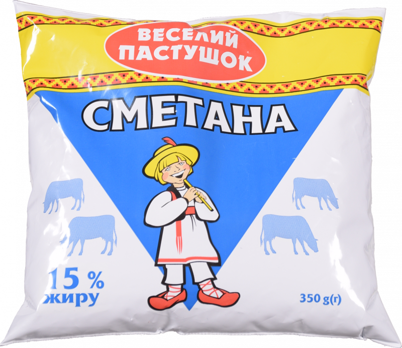 Сметана Веселий пастушок 15% 350/400 г п/е